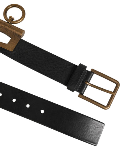Dolce Gabbana Leren Riem Zwart Antiek Brons Gesp Zijringen