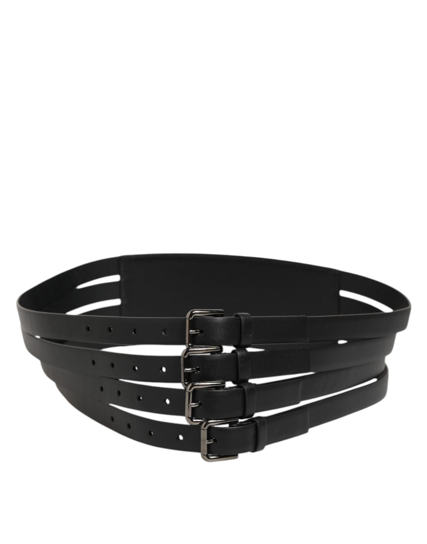 Dolce & Gabbana Leren Riem Met Vier Metalen Gespen Zwart