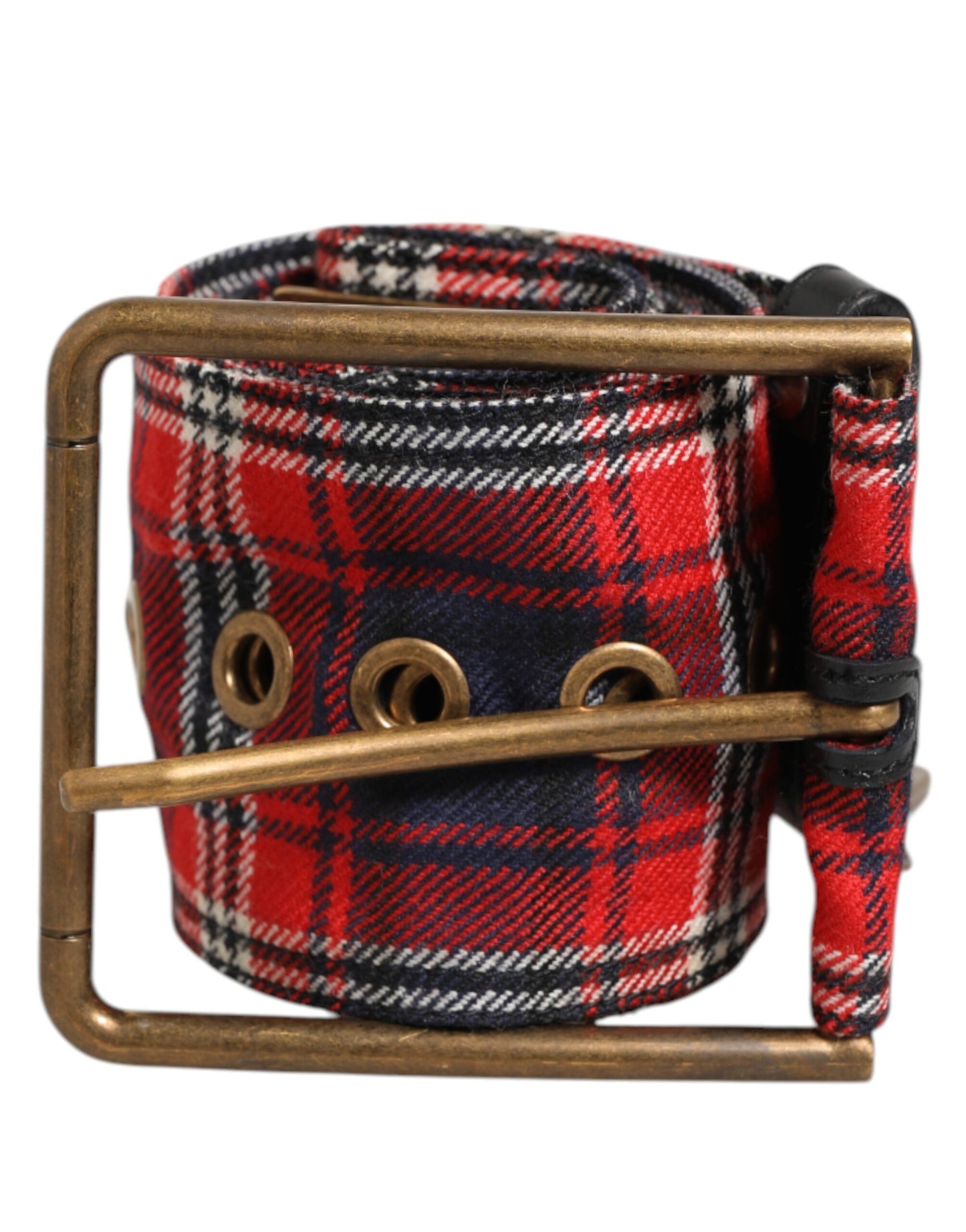 Dolce & Gabbana Riem Plaid Stof Messing Gesp Rood Luxe