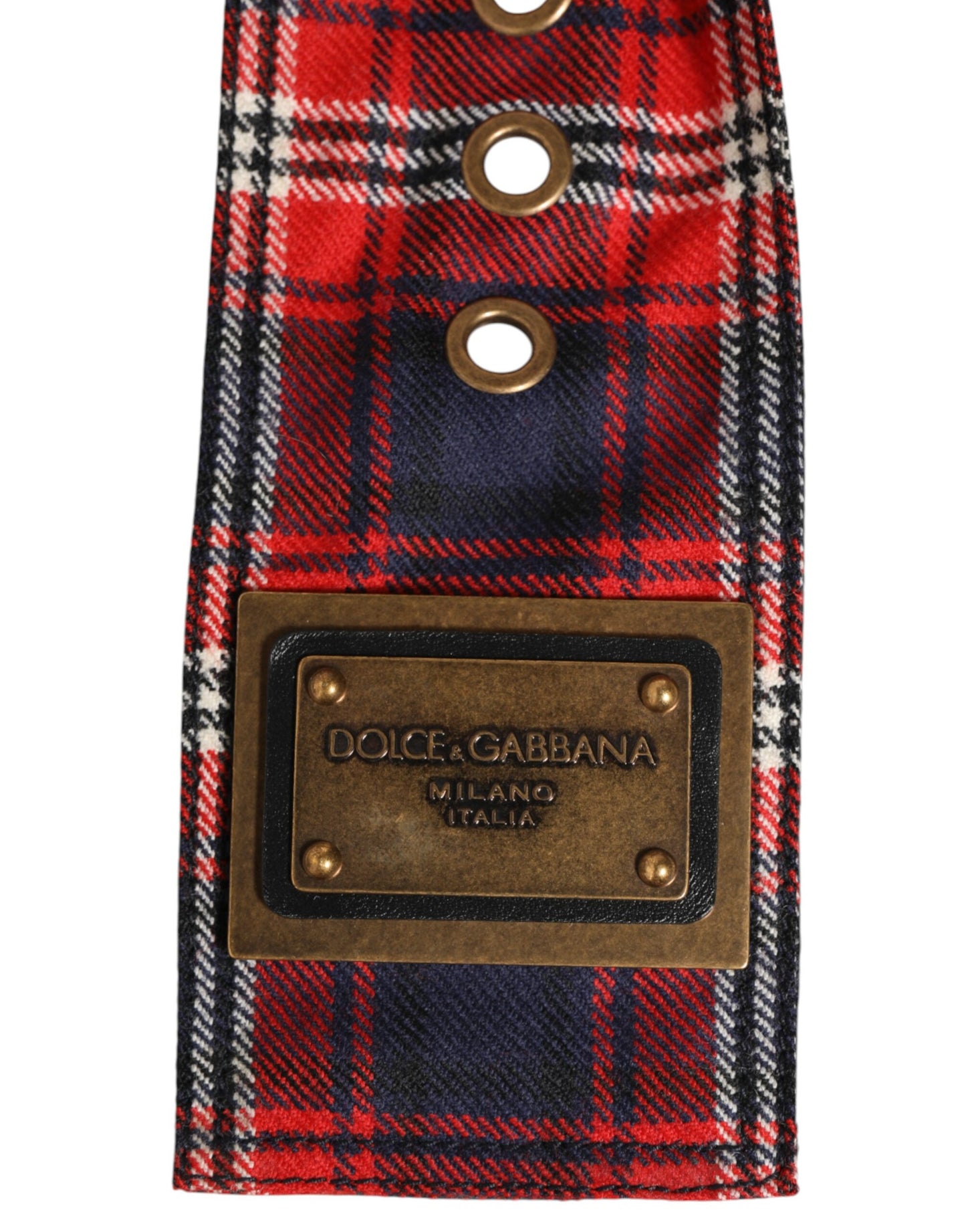 Dolce & Gabbana Riem Plaid Stof Messing Gesp Rood Luxe