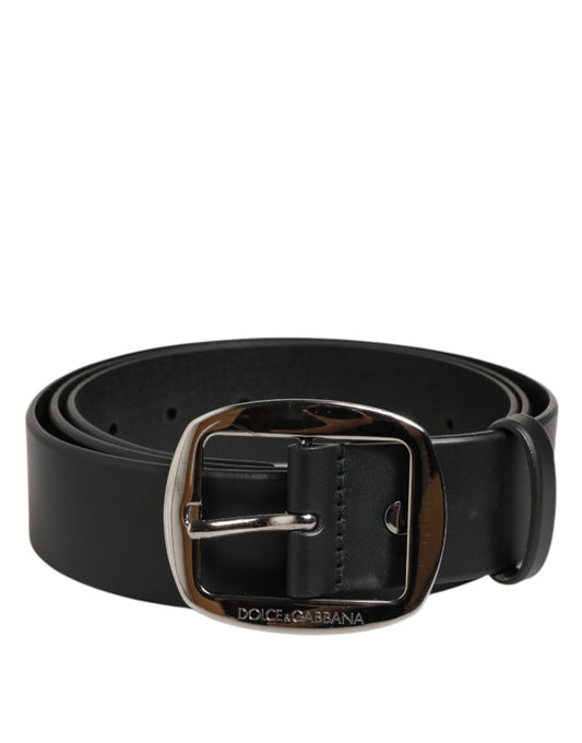 Dolce Gabbana Lederen Elegante Riem Met Logo Gesp Zwart