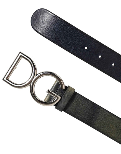 Dolce & Gabbana Black Classic Silver Metal DG Logo Buckle Belt