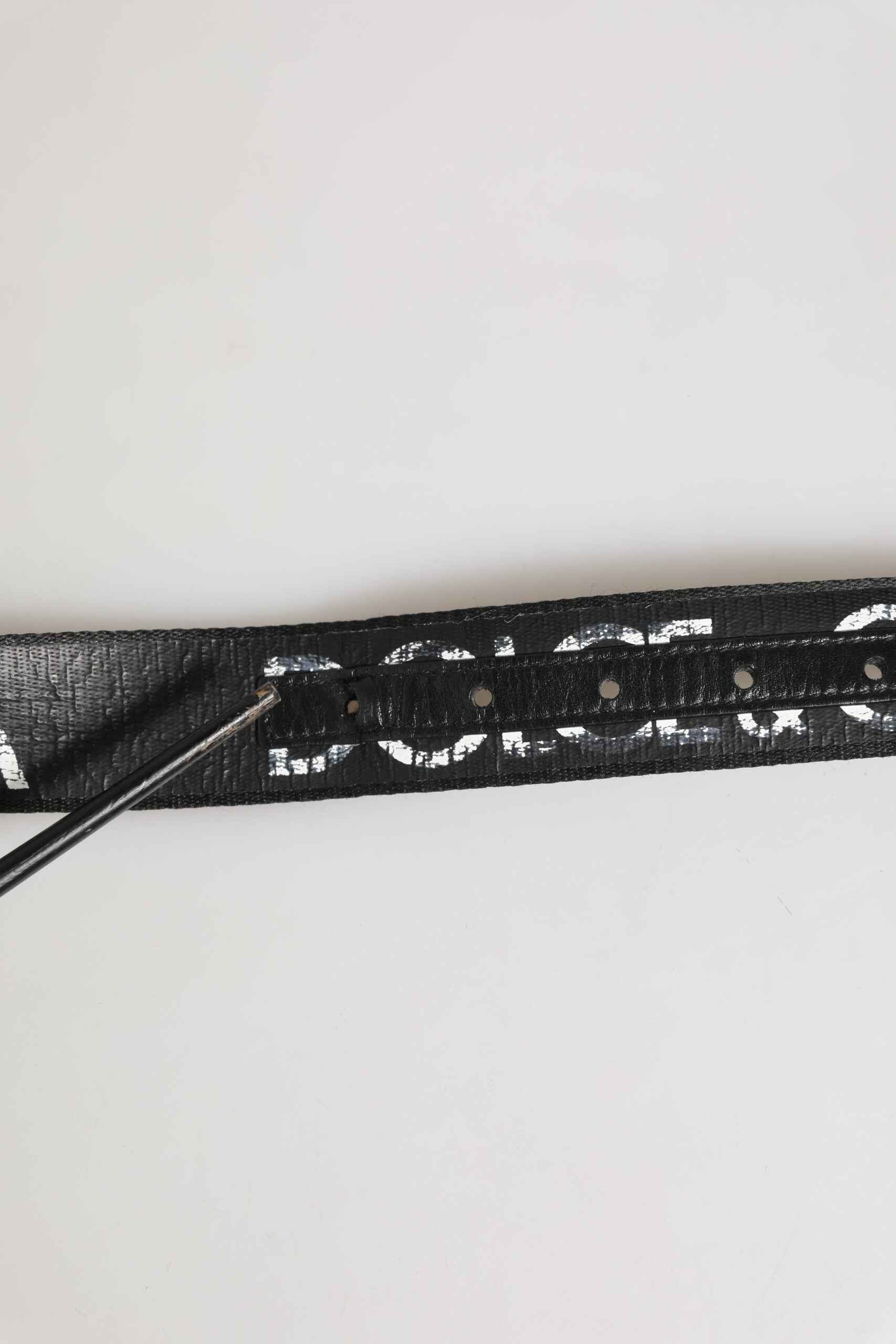 Dolce & Gabbana Black White Printed Metal Logo Buckle Belt