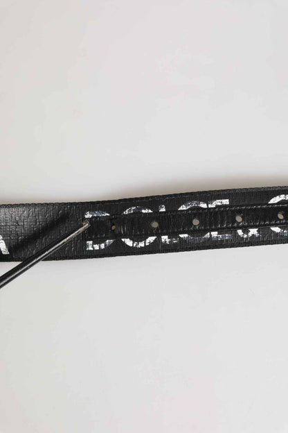 Dolce & Gabbana Black White Printed Metal Logo Buckle Belt