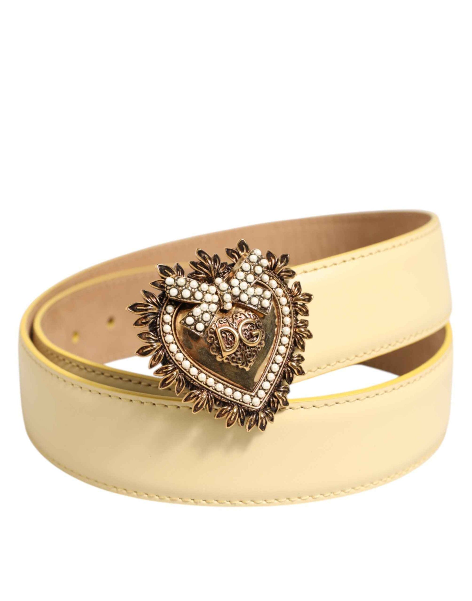 Dolce & Gabbana Light Yellow DEVOTION Heart DG Buckle Belt