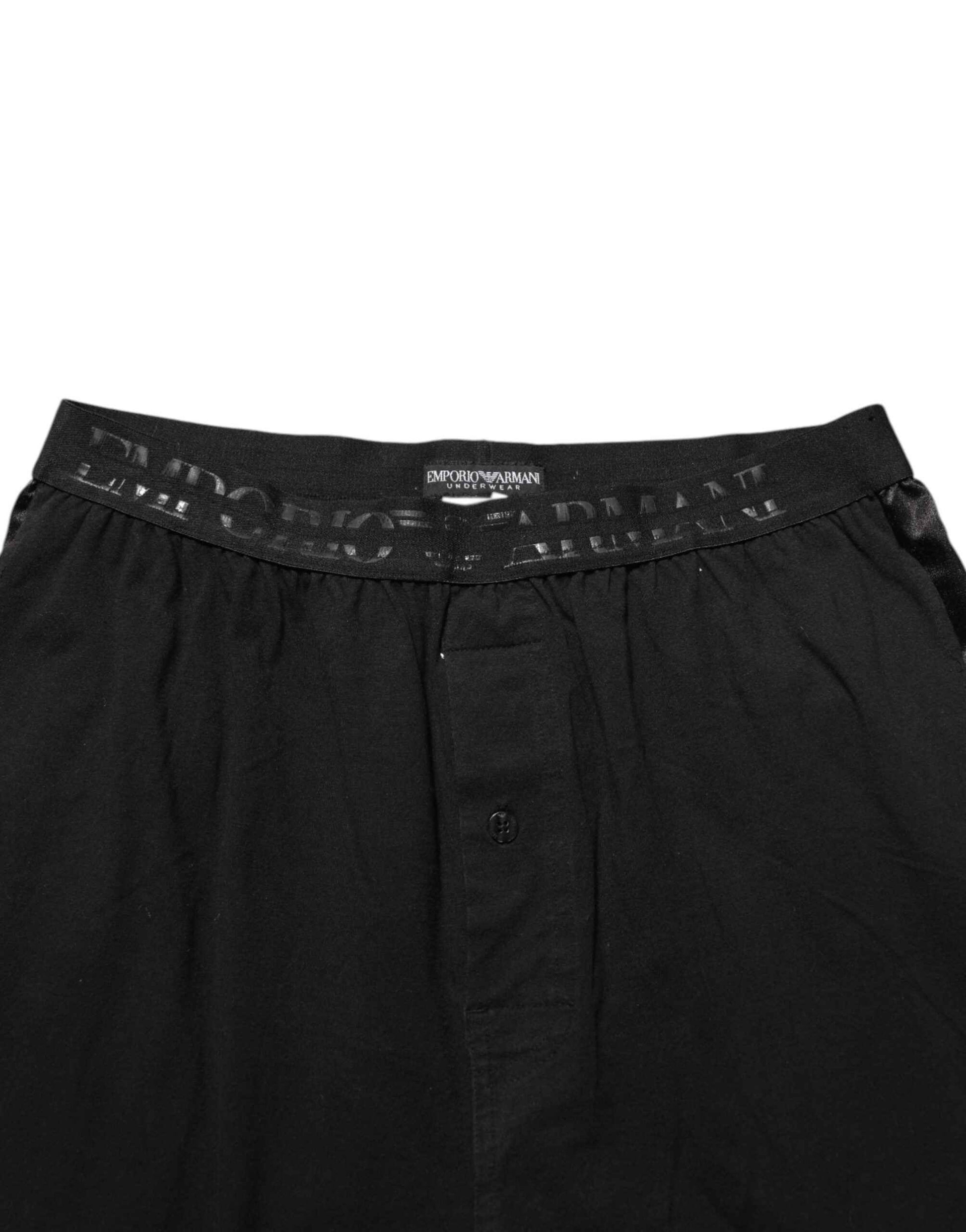 Emporio Armani Black Cotton Blend Logo Waistband Trouser Pants