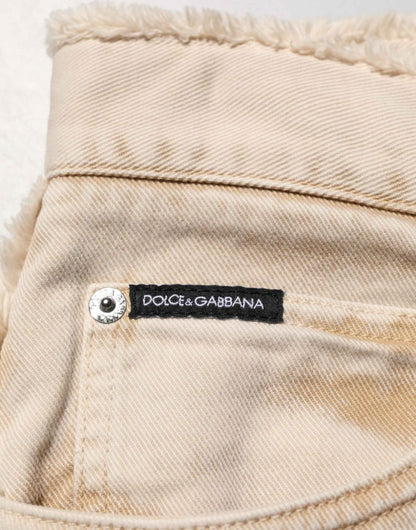 Dolce & Gabbana Beige Cotton Straight Denim Trouser Jeans