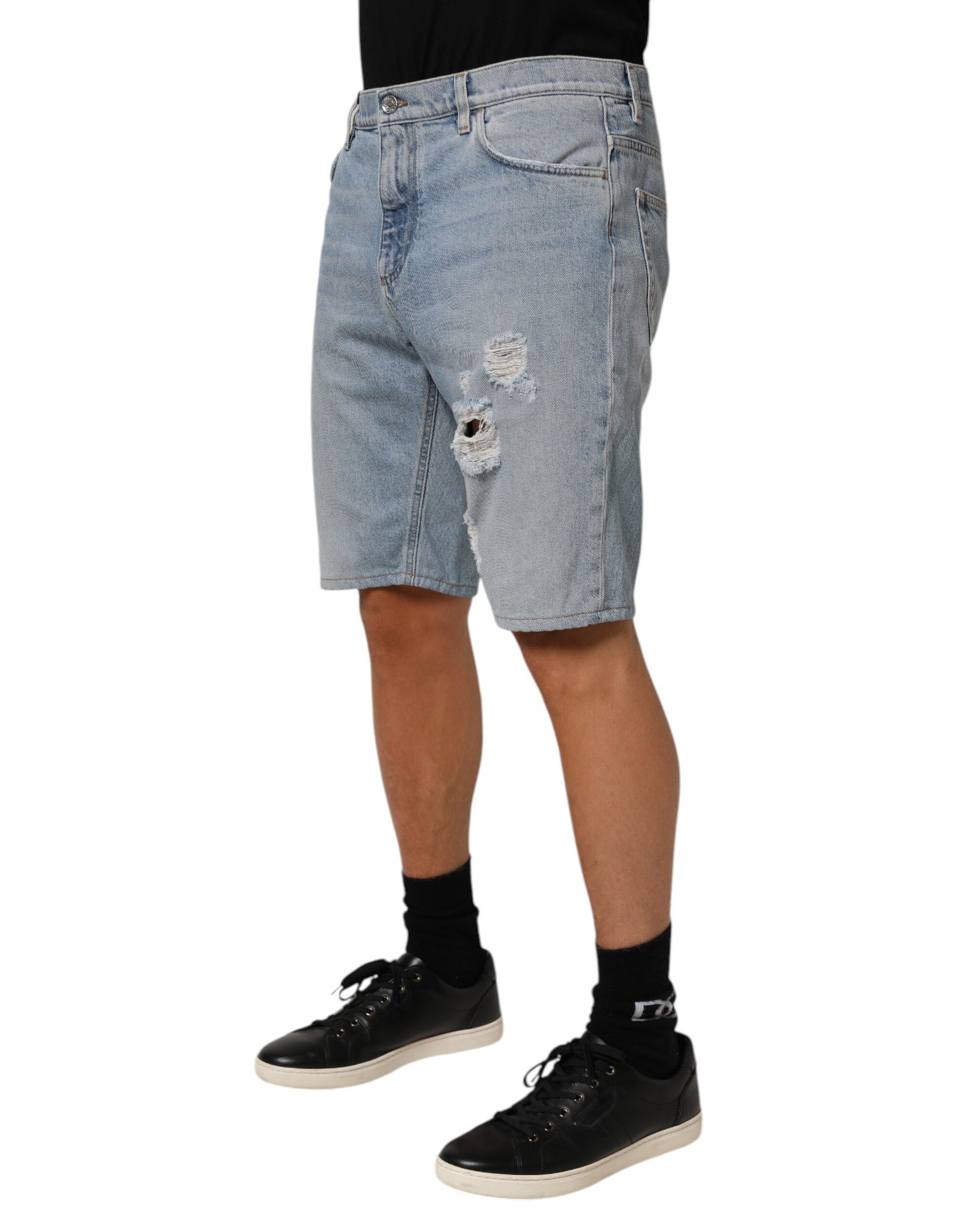 Dolce & Gabbana Denim Bermuda Shorts Distressed Blauw