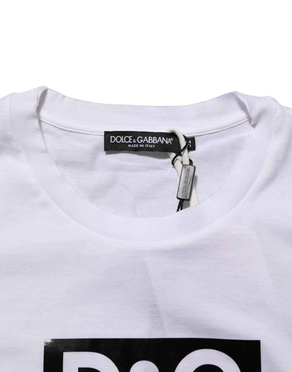 Dolce & Gabbana White Logo Print Cotton Crew Neck T-shirt