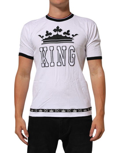 Dolce & Gabbana Crown King Geborduurde Katoenen T Shirt Wit