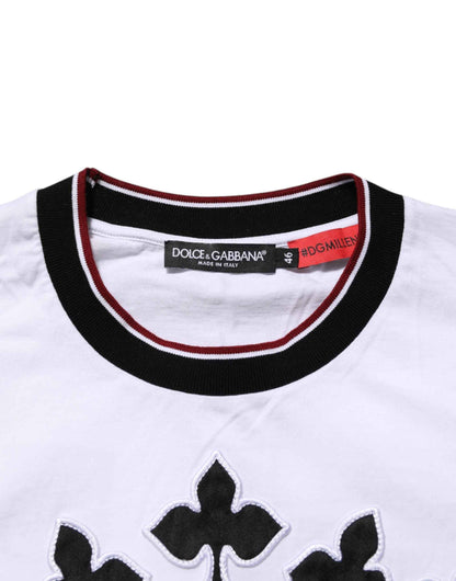 Dolce & Gabbana White Cotton Crown King Embroidery T-shirt