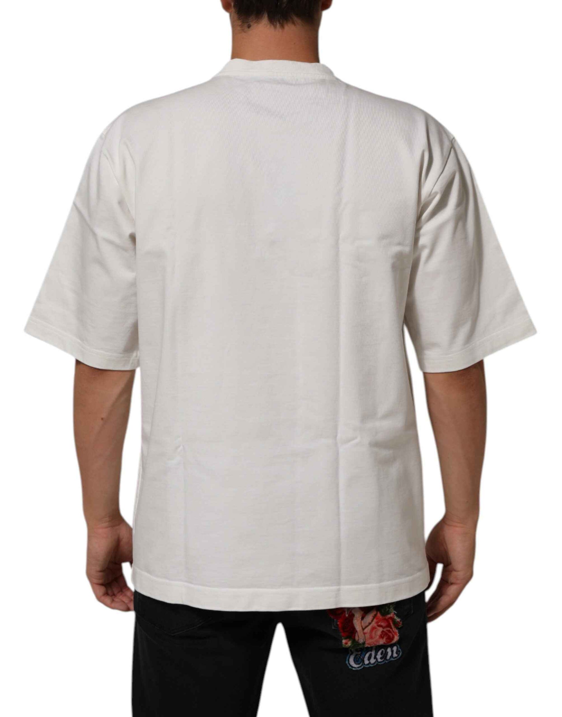 Dolce & Gabbana White Cotton Logo Print Crew Neck Men T-shirt