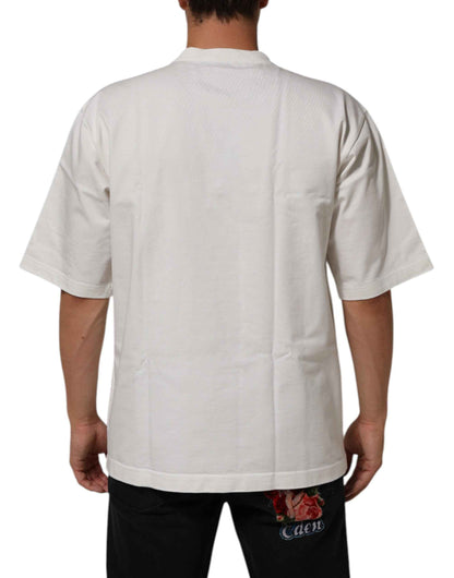 Dolce & Gabbana White Cotton Logo Print Crew Neck Men T-shirt