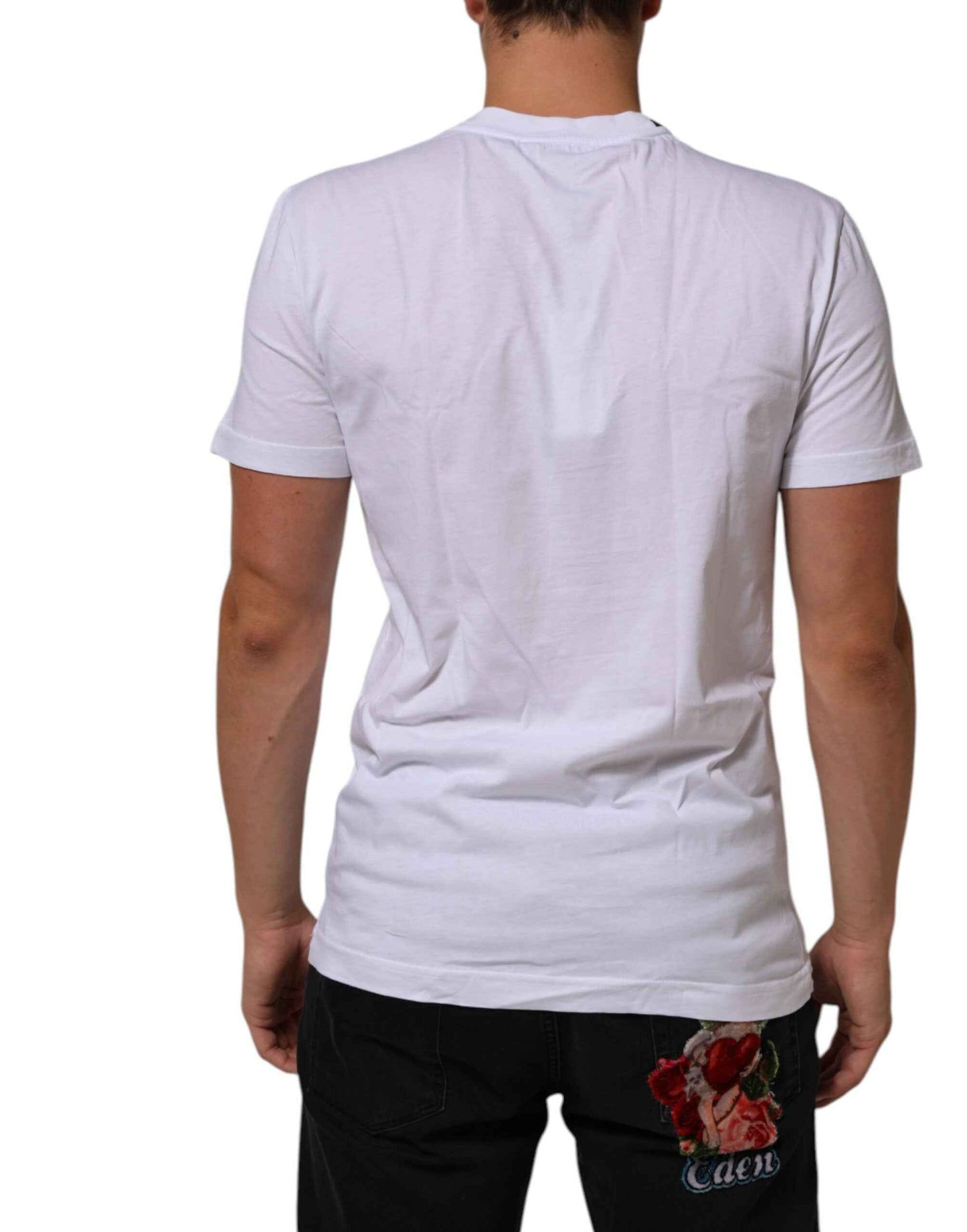 Dolce & Gabbana White Cotton Logo Print Crew Neck Men T-shirt