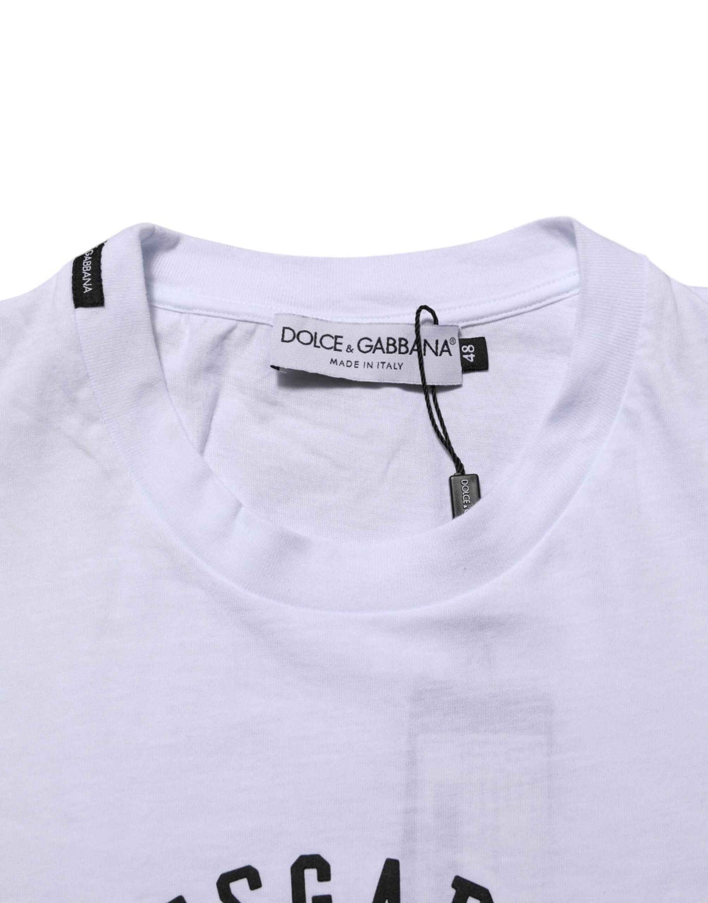 Dolce & Gabbana White Cotton Logo Print Crew Neck Men T-shirt