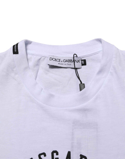 Dolce & Gabbana White Cotton Logo Print Crew Neck T-shirt