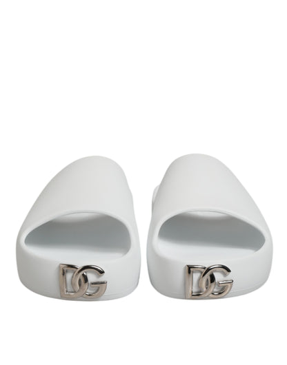 Dolce Gabbana Logo Slides Rubber Sandalen Wit Zwembad Luxe