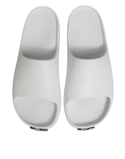 Dolce Gabbana Logo Slides Rubber Sandalen Wit Zwembad Luxe