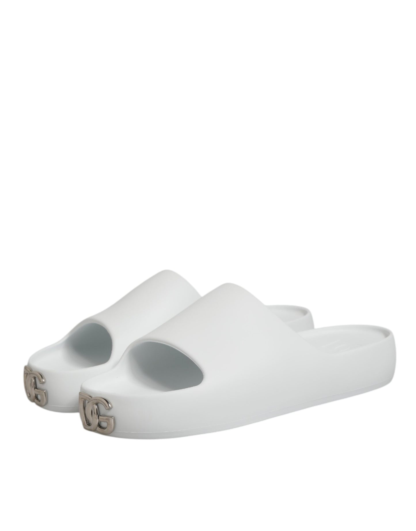 Dolce Gabbana Logo Slides Rubber Sandalen Wit Zwembad Luxe