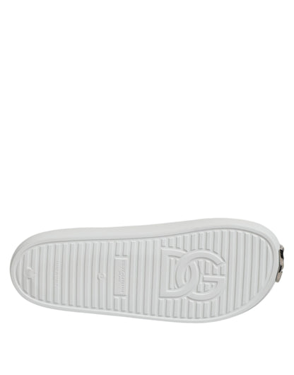 Dolce Gabbana Logo Slides Rubber Sandalen Wit Zwembad Luxe