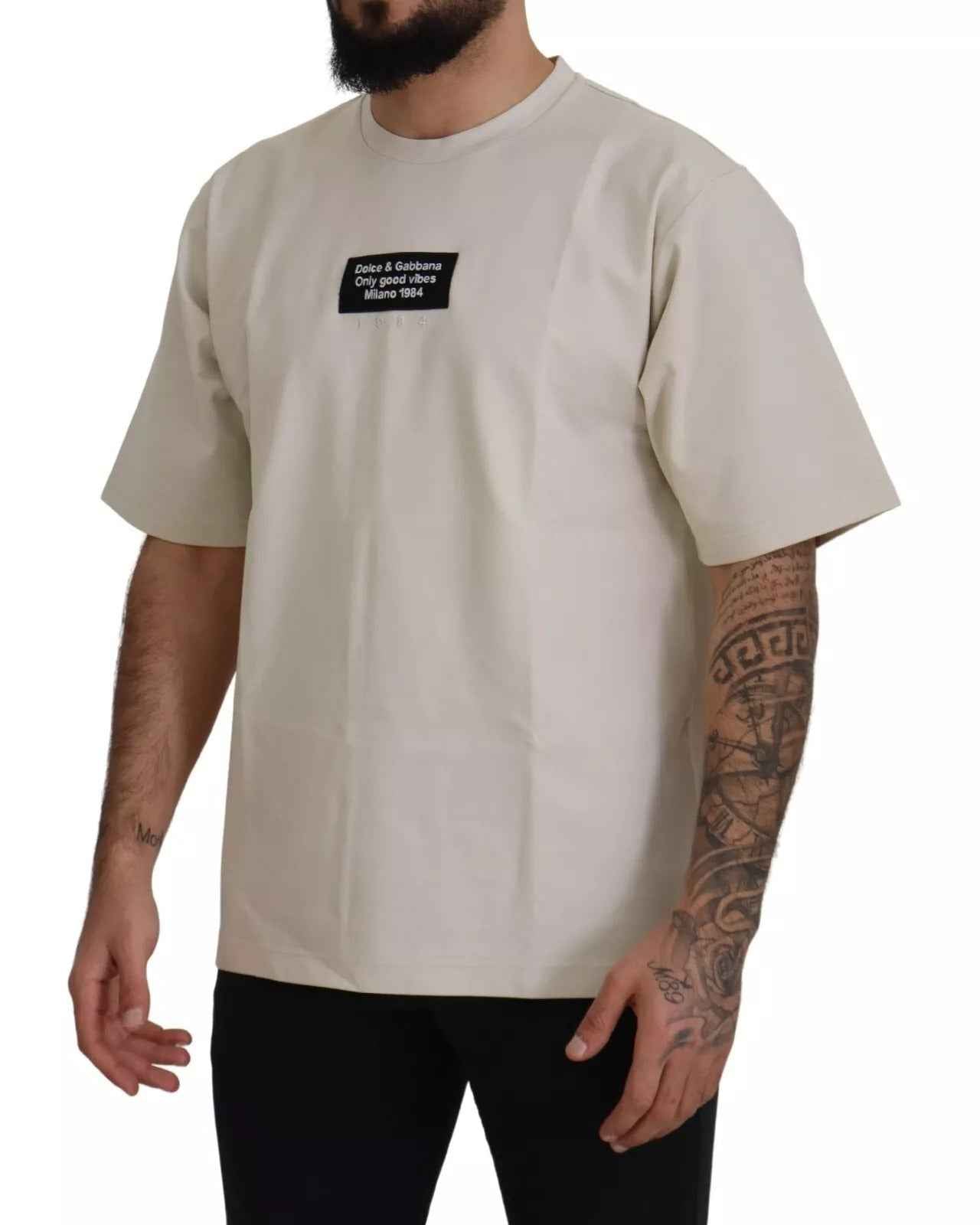 Dolce And Gabbana Ronde Hals T Shirt Ivoor Katoen Nylon