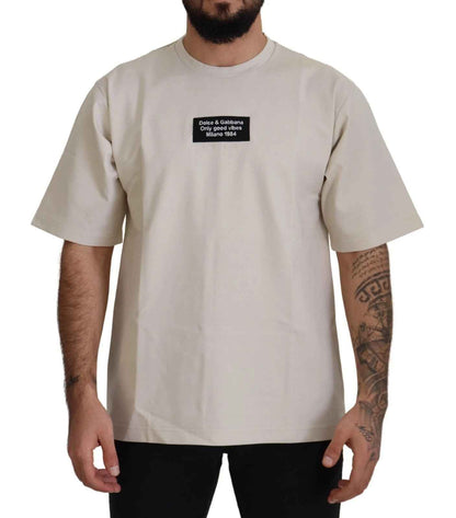 Dolce And Gabbana Ronde Hals T Shirt Ivoor Katoen Nylon