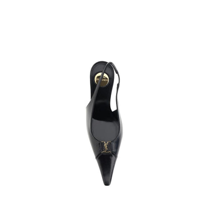 Saint Laurent Babylone Pumps Leer Elastische Slingback Zwart