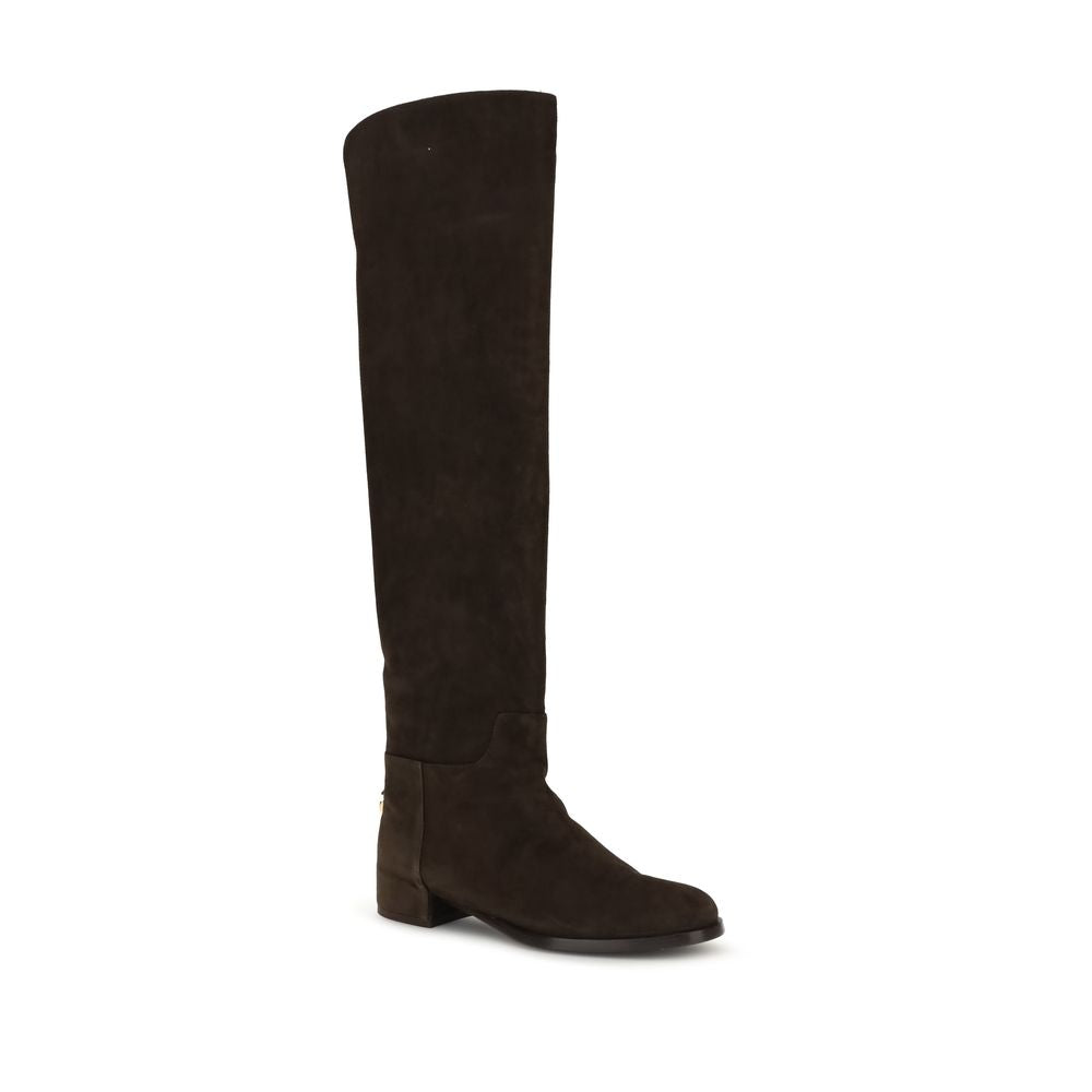 Dolce & Gabbana Suede High Boots Donkerbruin Gouden DG Logo