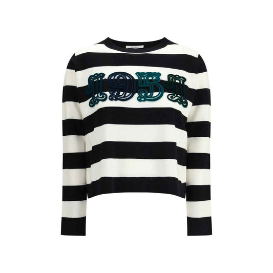 Max Mara Viterbo Sweater Puur Scheerwol Bruin Wit Gestreept