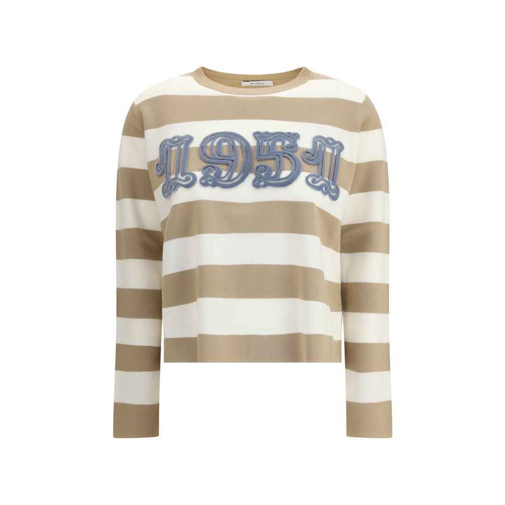 Max Mara Viterbo Virgin Wol Trui – Bruin/Wit Gestreept