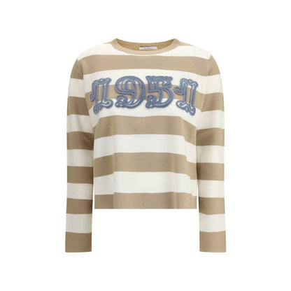 Max Mara Viterbo Virgin Wol Trui – Bruin/Wit Gestreept