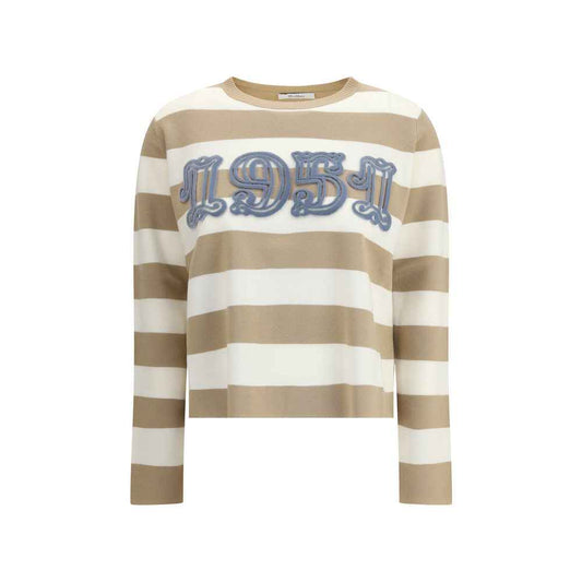 Max Mara Viterbo Virgin Wol Trui – Bruin/Wit Gestreept