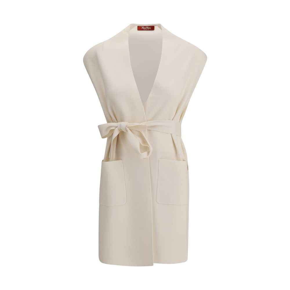 Max Mara Abete Wol Long Vest Beige Met Afneembare Strikriem