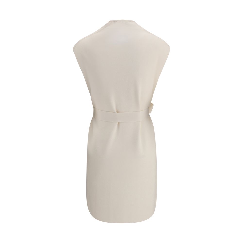 Max Mara Abete Wol Long Vest Beige Met Afneembare Strikriem