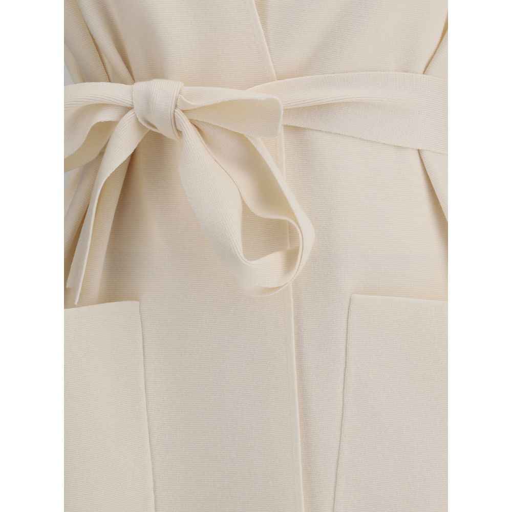 Max Mara Abete Wol Long Vest Beige Met Afneembare Strikriem