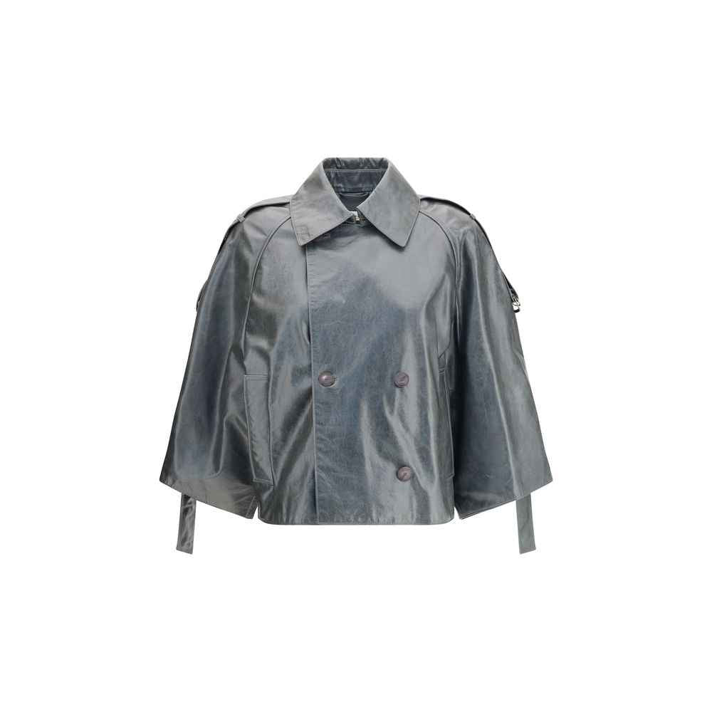 Max Mara Tenace Lederen Jas Zwart Met Elegante Structuur