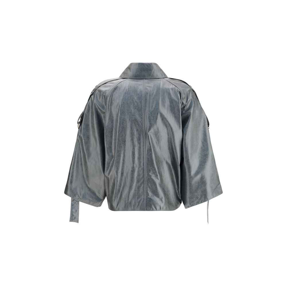 Max Mara Tenace Lederen Jas Zwart Met Elegante Structuur
