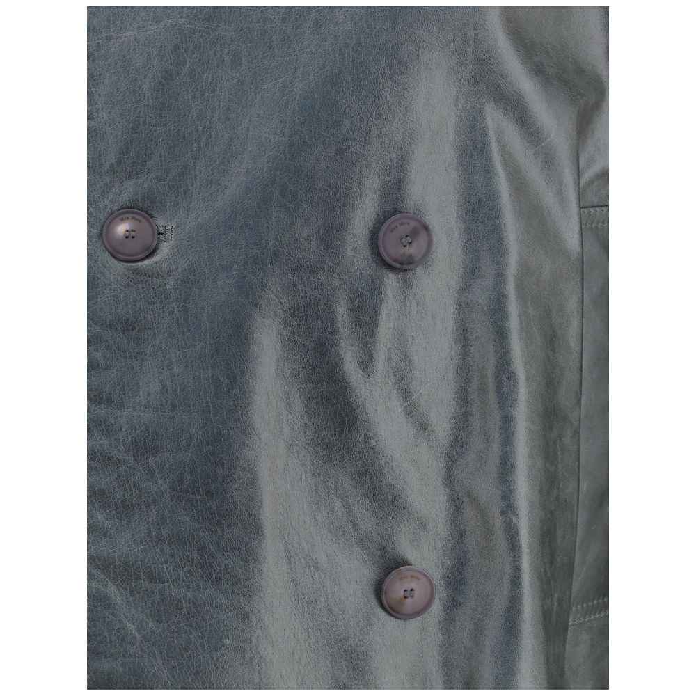 Max Mara Tenace Lederen Jas Zwart Met Elegante Structuur
